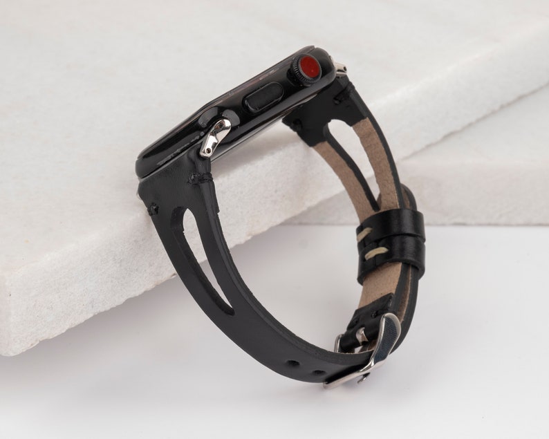 Fitbit Klockarmband Fitbit Versa 1 2 3 4 Lite Läderarmband Smalt Läder Fitbit Armband Sense 1 Sense 2 Presenter till Henne, Handgjort, Svart bild 8