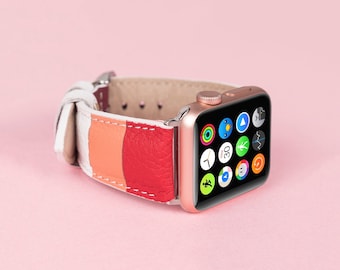 Apple Watch Lesbian Flag Band, Lesbian Pride iWatch Band for 40 41 42 44 45 46 49mm, Customized Apple Watch Strap, Apple iWatch Leather Band