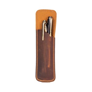 Leather Pen Holder for Notebook, Personalized Pen Pouch Case, Handmade Pen Sleeve with Elastic Strap, Custom Engraved Gift for Him Her