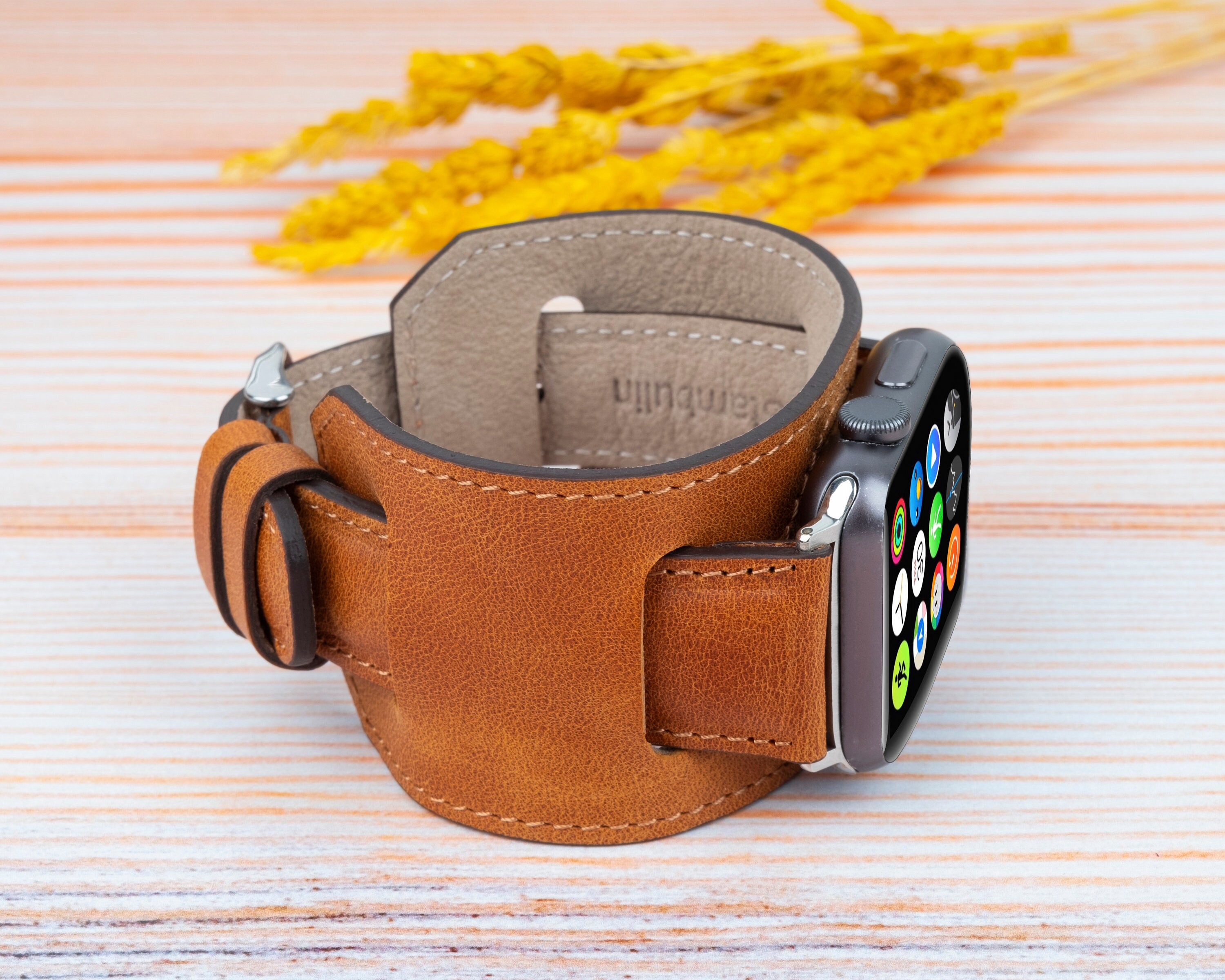 Leather iWatch Cuff Band, Apple Watch Bracelet, Apple iWatch Strap, Apple Watch 10 Ultra SE 9 8 7 6 5 4 3 Band, Apple Arm Band, Custom Gift