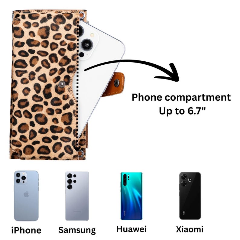 Portafoglio a tracolla per telefono, portafoglio con cinturino in pelle, portafoglio a tracolla per donna, borsa per telefono con porta carte, custodia per portafoglio con tracolla fino a 6,7 immagine 6