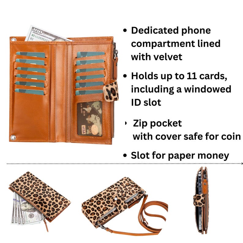 Portafoglio a tracolla per telefono, portafoglio con cinturino in pelle, portafoglio a tracolla per donna, borsa per telefono con porta carte, custodia per portafoglio con tracolla fino a 6,7 immagine 5