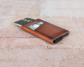 Portafoglio in pelle, porta carte di credito, porta biglietti da visita, portafoglio in pelle per carte, portafoglio pop-up con blocco RFID, portafoglio sottile, portafoglio regalo per papà