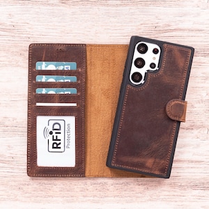 Samsung Galaxy S25 Ultra Leather Case, Galaxy S25 /Plus/Ultra Magnetic Detachable Wallet Case, Custom Case for Galaxy S24, RFID Blocking