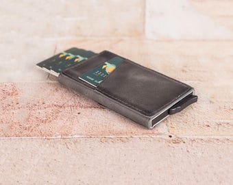 Portafoglio in pelle per carte di credito, portafoglio personalizzato, portafoglio pop-up, portafoglio con blocco RFID, regalo di nozze, regalo di anniversario, regalo di compleanno, portafoglio da uomo e da donna