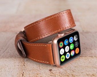 Skórzany pasek do zegarka Apple Watch Double Wrap, pasek do iWatch 49 mm, skórzany pasek do zegarka Apple Watch 46 mm 42 mm, bransoletka do zegarka Apple Watch dla kobiet, skórzany pasek do iWatch