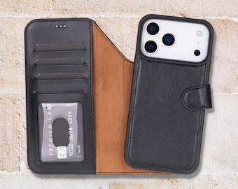 iPhone 18 Pro Max Wallet Case, Genuine Leather MagSafe Folio, 4 Card Slots, RFID Blocking, Kickstand, Personalized Gift for Him Her