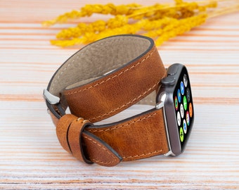 Brown Fitbit Versa  4 3 2 1 & Lite, Fitbit Sense 1 Sense 2 Leather Watch Band, Personalized Double Wrap Leather Fitbit Watch Strap Women Men