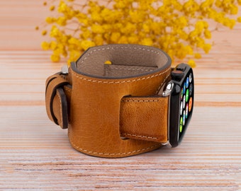Cuff Leather Apple Watch Band, iWatch 40 41 42 44 45 46 49mm Bracelet, Customized Gift Apple iWatch Strap, Apple Watch Band, iWatch Bracelet