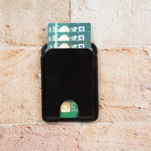 Zwart lederen magnetische portemonnee voor iPhone 16/15/14/13/12 modellen, creditcardhouder, kaarthouder, visitekaartjeshoes, slanke leren kaarthoes
