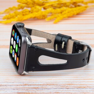 Fitbit Klockarmband Fitbit Versa 1 2 3 4 Lite Läderarmband Smalt Läder Fitbit Armband Sense 1 Sense 2 Presenter till Henne, Handgjort, Svart bild 3