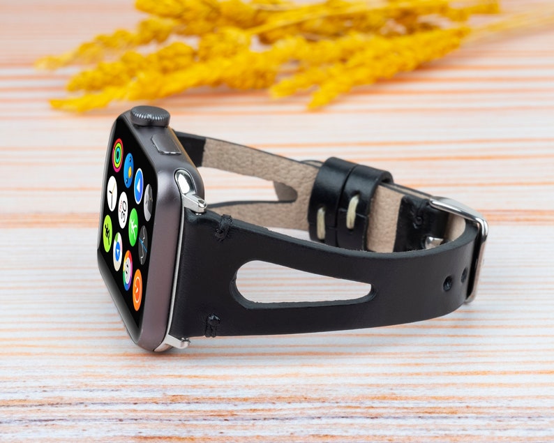 Fitbit Klockarmband Fitbit Versa 1 2 3 4 Lite Läderarmband Smalt Läder Fitbit Armband Sense 1 Sense 2 Presenter till Henne, Handgjort, Svart bild 3