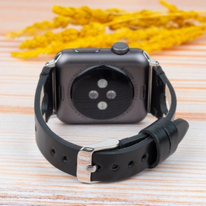 Fitbit Klockarmband Fitbit Versa 1 2 3 4 Lite Läderarmband Smalt Läder Fitbit Armband Sense 1 Sense 2 Presenter till Henne, Handgjort, Svart bild 5