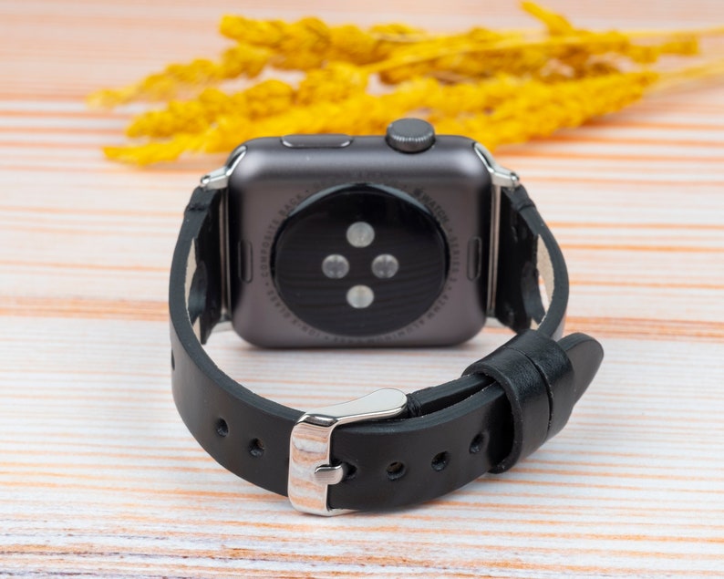 Fitbit Klockarmband Fitbit Versa 1 2 3 4 Lite Läderarmband Smalt Läder Fitbit Armband Sense 1 Sense 2 Presenter till Henne, Handgjort, Svart bild 5