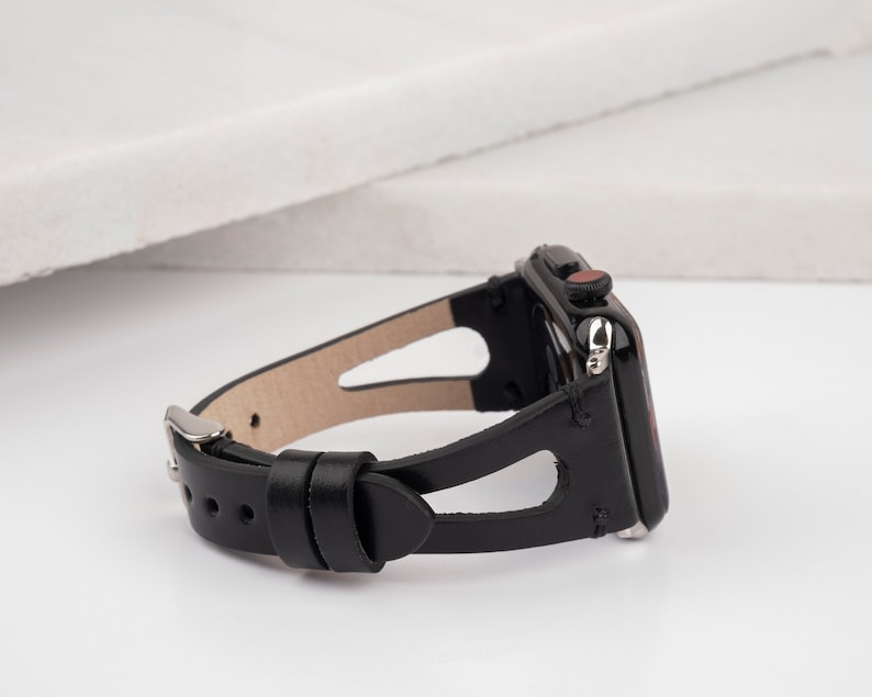 Fitbit Klockarmband Fitbit Versa 1 2 3 4 Lite Läderarmband Smalt Läder Fitbit Armband Sense 1 Sense 2 Presenter till Henne, Handgjort, Svart bild 7
