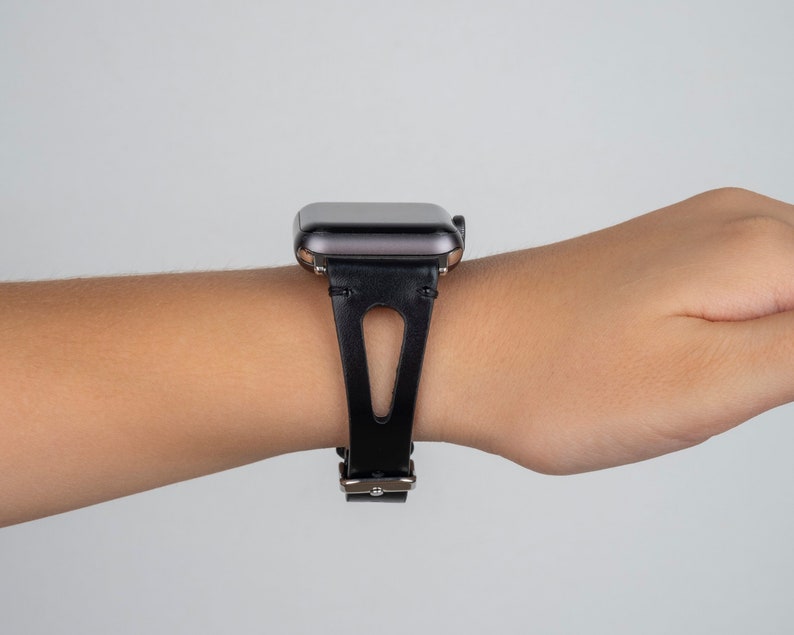 Fitbit Klockarmband Fitbit Versa 1 2 3 4 Lite Läderarmband Smalt Läder Fitbit Armband Sense 1 Sense 2 Presenter till Henne, Handgjort, Svart bild 2