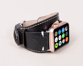Leather Apple Watch Cuff Band, Customized iWatch Strap, Leather Apple Watch Bracelet, Apple iWatch Band, iWatch 49mm 46mm 42mm Leather Band
