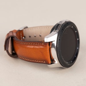 Brown 20mm 22mm Samsung Galaxy Leather Watch Band for Galaxy Active 1 2 3 4, Custom Galaxy Watch 8 7 6 5 4 3 2 Gear, Frontier Leather Strap