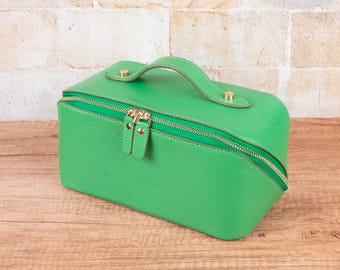 Premium Leather Makeup Bag, Large Toiletry Organizer for Women and Men, Travel Cosmetic Case, Gift for Travelers, Mom Gift, Birthday Gift