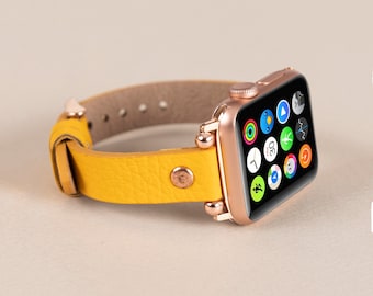 Leather Apple Watch 49mm 46mm 42mm Band, iWatch Strap, Apple Watch Ultra SE 10 9 8 7 6 5 4 3 2 1 Leather Bracelet, Slim Leather iWatch Band