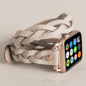 Correa de cuero para reloj Fitbit, Fitbit Versa 4 3 2 1 Lite, correa de reloj fina de doble envoltura para mujer para Fitbit Sense 1 Sense 2 - Correa Fitbit para mujer