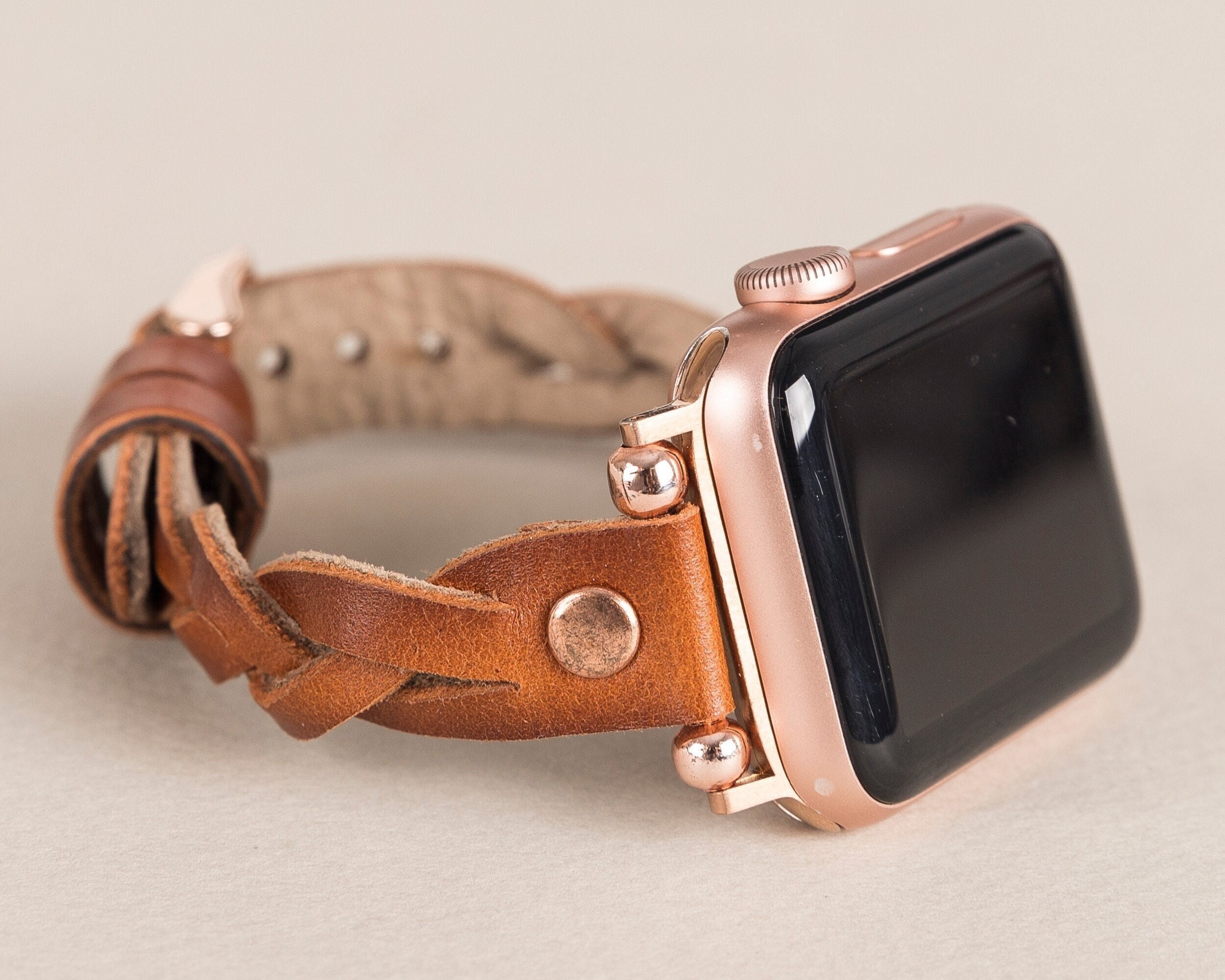 NEW Brown Leather Braided Apple Watch Band Braided Leather Smartwatch Band in Dark Brown main image 3