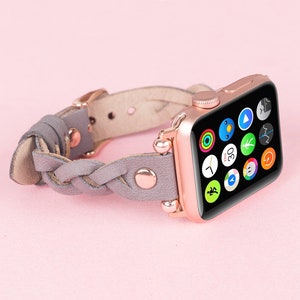 Leather Apple Watch Band, Women Braided Band, iWatch Strap Bracelet, Apple Watch Slim Leather Band for iWatch 10 Ultra SE 9 8 7 6 5 4 3 2 1