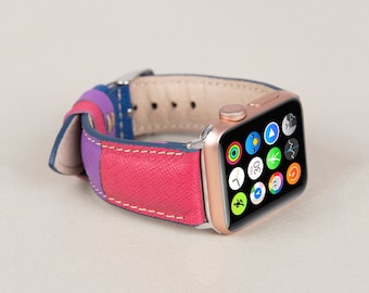 Personalized Bisexual Flag Fitbit Versa 4 3 2 1 and Lite Leather Watch Band, Bi Pride LGBTQI+ Fitbit Sense 1-2 Handmade Watch Strap Bracelet