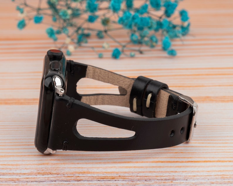 Fitbit Klockarmband Fitbit Versa 1 2 3 4 Lite Läderarmband Smalt Läder Fitbit Armband Sense 1 Sense 2 Presenter till Henne, Handgjort, Svart bild 6