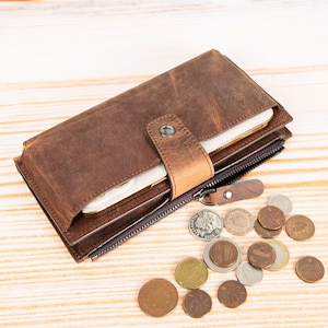 Leather Wallet, Crossbody Wallet, Credit Card Case, Leather Zipper Pouch, Personalized Phone Case, Handmade Women Bag, Leather Wallet Strap