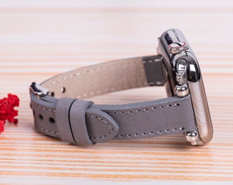 Slim Leather Apple Watch Band, iWatch Leather Bracelet, Apple iWatch Band, Customized Gift Womens iWatch Band, Genuine Leather Apple Band
