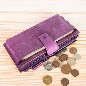 Geschenk für Mama, Leder Frauen Brieftasche für Oma, Damen Reise Brieftasche Geldbörse, gravierte Brieftasche, Ledermünze Beutel, Leder Brieftasche mit Riemen