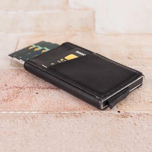 Portefeuille à mécanisme en cuir, porte-cartes de crédit, porte-cartes de visite, portefeuille pop-up, cadeau d'anniversaire, cadeau de mariage, cadeau d'anniversaire, cadeau de père