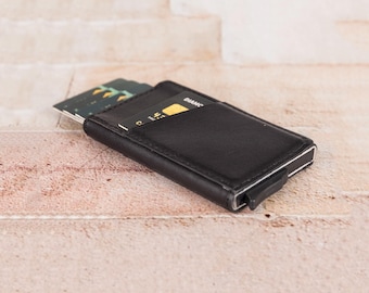 Portafoglio con meccanismo in pelle, porta carte di credito, porta biglietti da visita, portafoglio pop-up, regalo di anniversario, regalo di nozze, regalo di compleanno, regalo per il papà