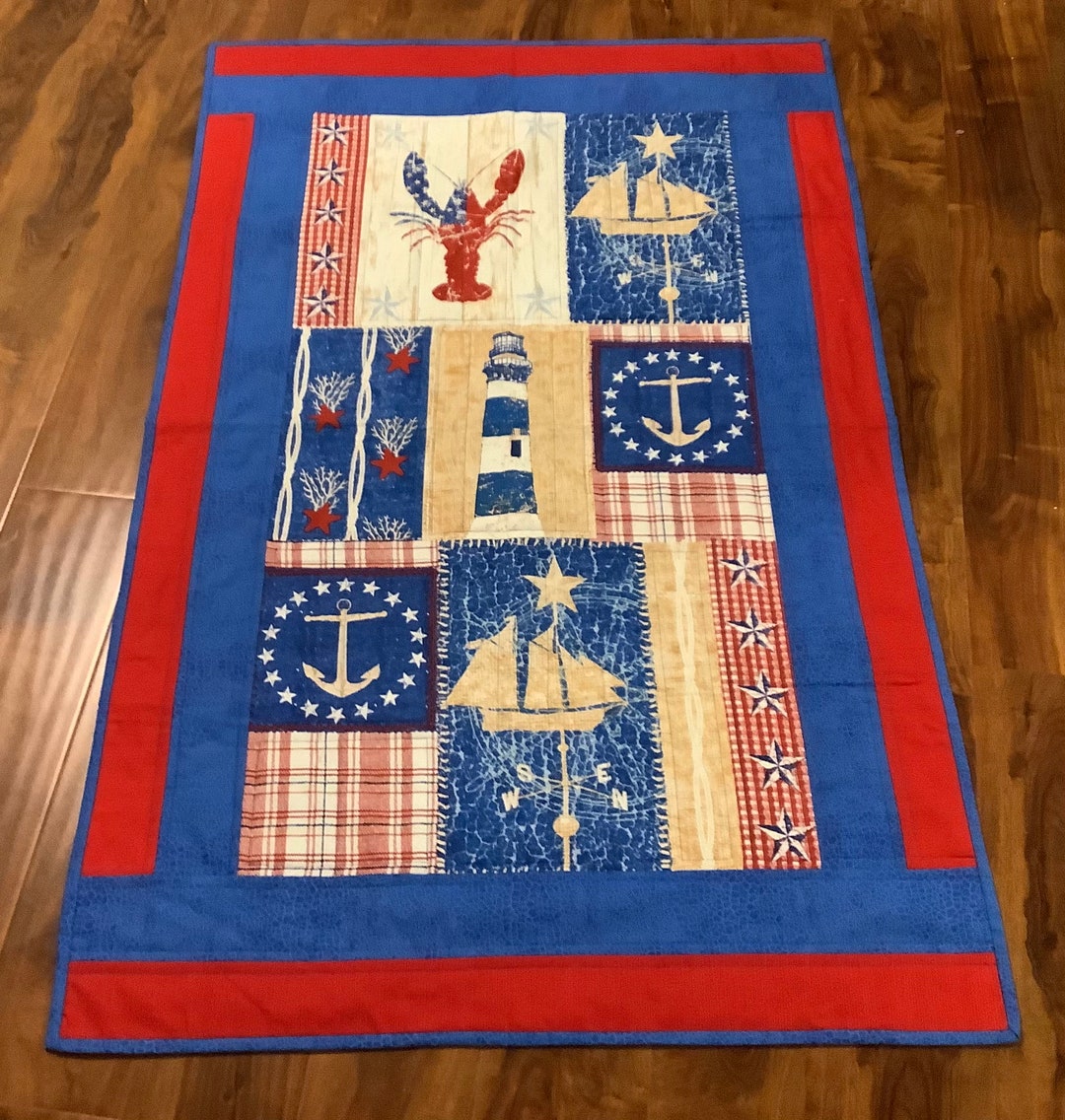 Seashore Quilt Quilted Wall Art Lap Quilt Lighthouse Etsy