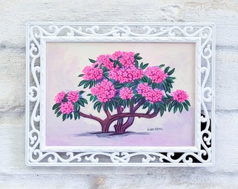 Original Acrylic Painting - Pink Rhododendron Artwork, Kary Keppol, Home Decor, Gallery Wall Art