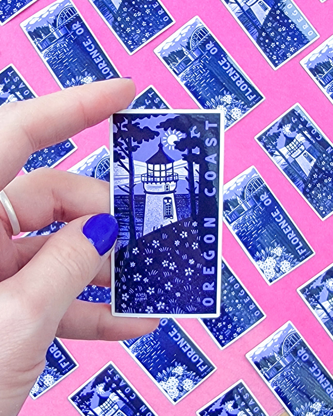 Vinyl Sticker - Heceta Head Lighthouse Illustration, Florence Oregon Coast, PNW, Glossy Sticker Waterproof, Kary Keppol, Weatherproof