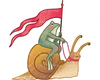 Art Print - Frog and Snail, Cute Medieval Illustration, Kary Keppol, Renaissance Style Home Decor, Wall Art, Knight