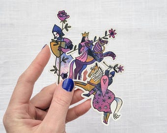 Vinyl Sticker - Flower Knight, Renaissance Medieval Illustration, roses, garden, Glossy Weatherproof Sticker Waterproof, Kary Keppol