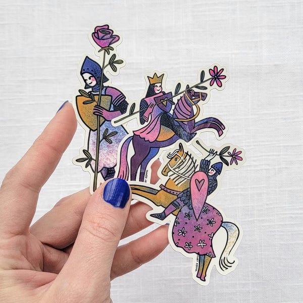 Vinyl Sticker Pack - Flower Knights, Renaissance Medieval Illustration