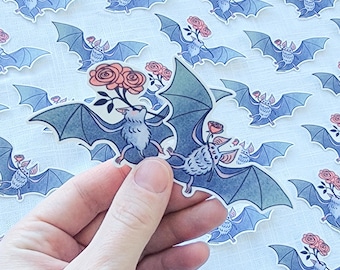 Vinyl Sticker Set - Romantic Bats with Roses,  Creepy Cute Halloween