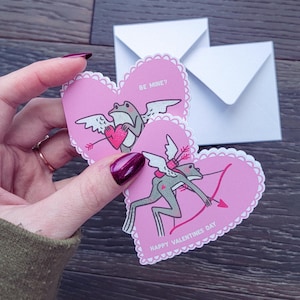 Mini Valentines Card set of 6, Froggy Cupid