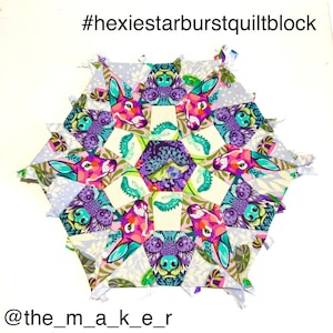 Hexie Starburst Quilt Block Pattern. 20cm Diameter. English Paper Piecing. PDF digital Download. SVG Cutting File. EPP Templates.