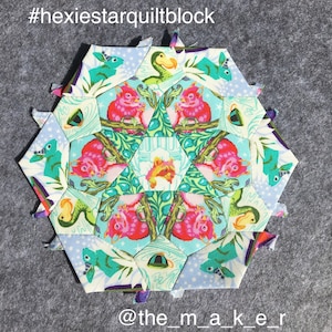 Hexie Star Quilt Block Pattern. 20cm Diameter. English Paper Piecing. PDF digital Download. SVG Cutting File. Print at Home. EPP Templates.