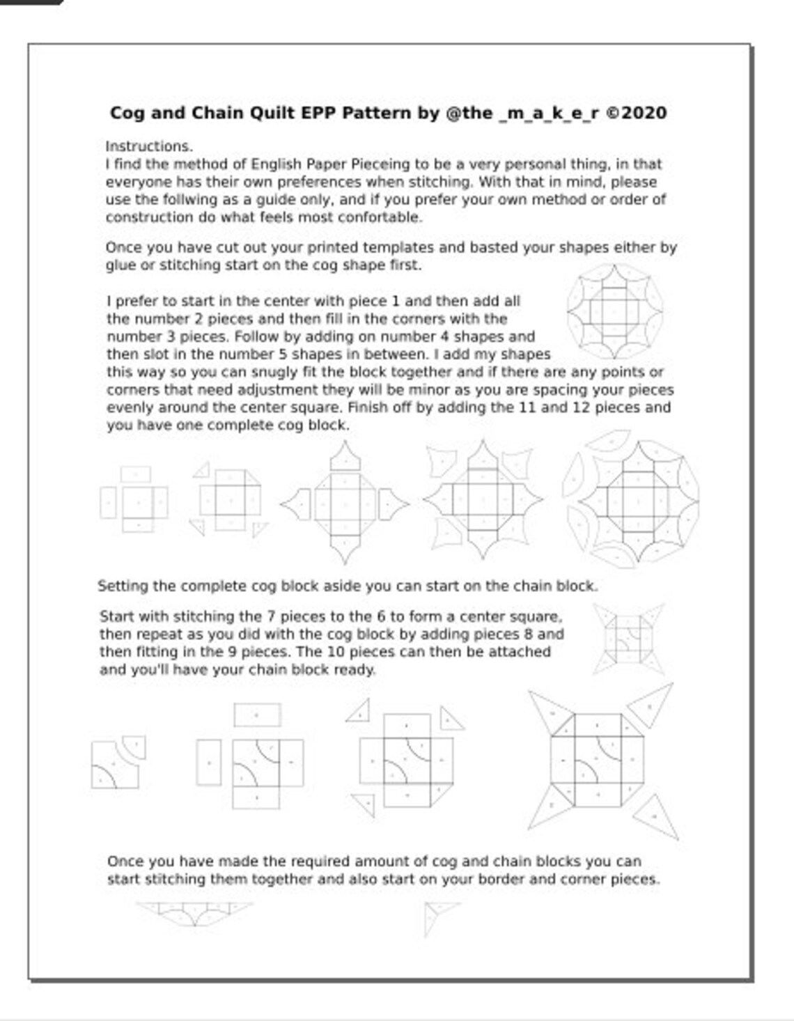 EPP Pattern. Cog and Chain English Paper Piecing Quilt Pattern ...