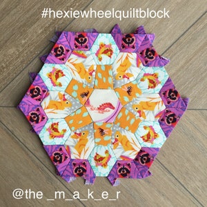 Hexie Wheel Quilt Block Pattern. 20cm Diameter. English Paper Piecing. PDF digital Download. SVG Cutting File. Print at Home. EPP Templates.