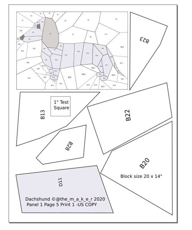EPP Pattern template. Dachshund Dog Quilt Pattern. English Paper Piecing. PDF Download. Sewing Supplies. Quilting. Patchwork. image 7