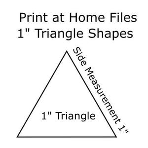 May include: A printable template for a 1-inch equilateral triangle. The template includes the text "Side Measurement 1" and "1" Triangle".