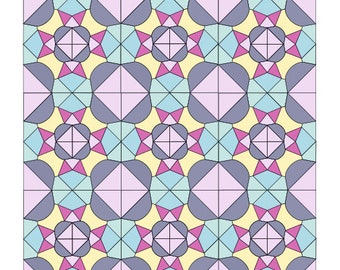 Plantillas de paper piecing inglés. Piezas de papel EPP. Bloque de colcha Tiara. Bloque de colcha grande. Patrón descargable en PDF.