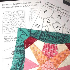 Kruispunt klein quiltblokpatroon. EPP Engelse paperpiecing-sjablonen. Print en snij patroonpapierstukken thuis.  Pdf- en SVG-bestanden